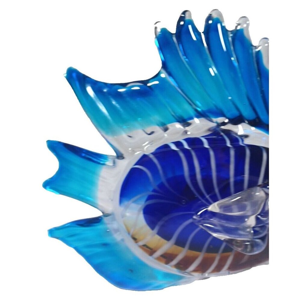 Large Rare Tetra Cobalt Turquoise Angel Fish Murano Sculpture 10" X 8.5 Vintage - Picture 11 of 14